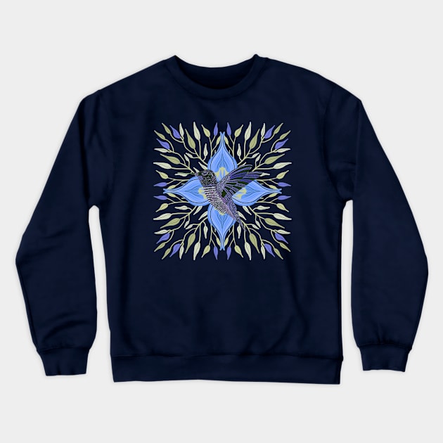 Hummingbird Blue and Green Flower and Leaves Design Crewneck Sweatshirt by Suneldesigns